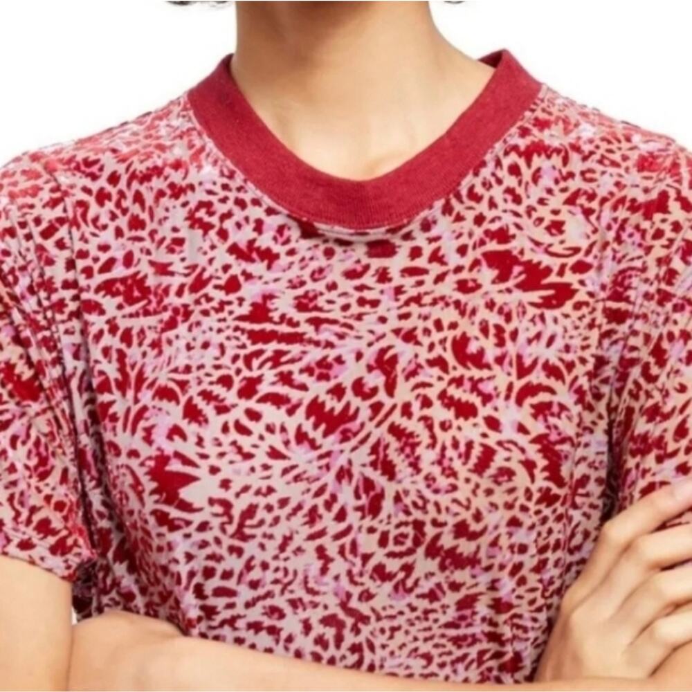 Women's Free People Velvet Burnout Teddy Red Cranberry Blouse Small Oversized - Picture 2 of 8